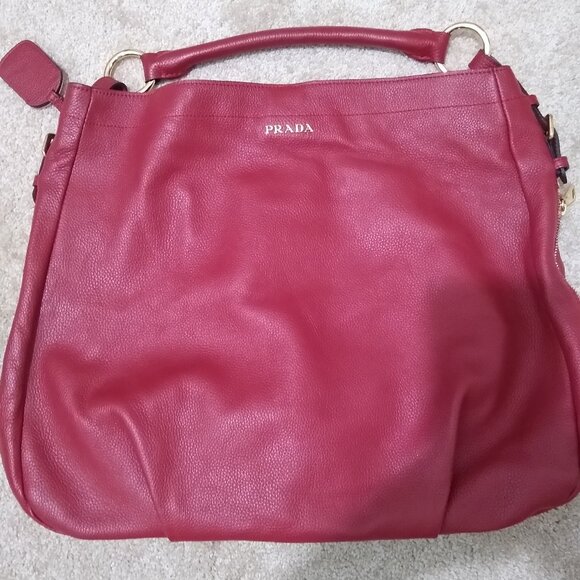 Prada Handbags - Large lambskin VTG HOBO Bag in red leather BR4099